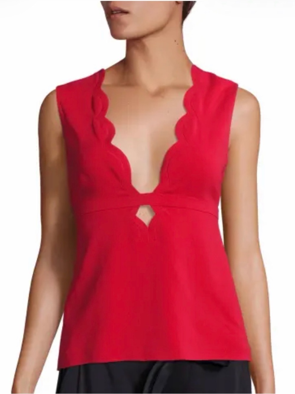 A.L.C. Red Sleeveless Plunge Top Scallop Cut-out Keyhole Detail Size 6